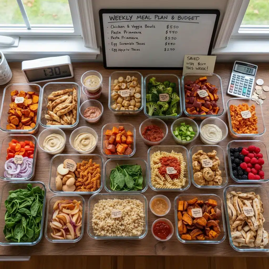 Meal prep containers with healthy food