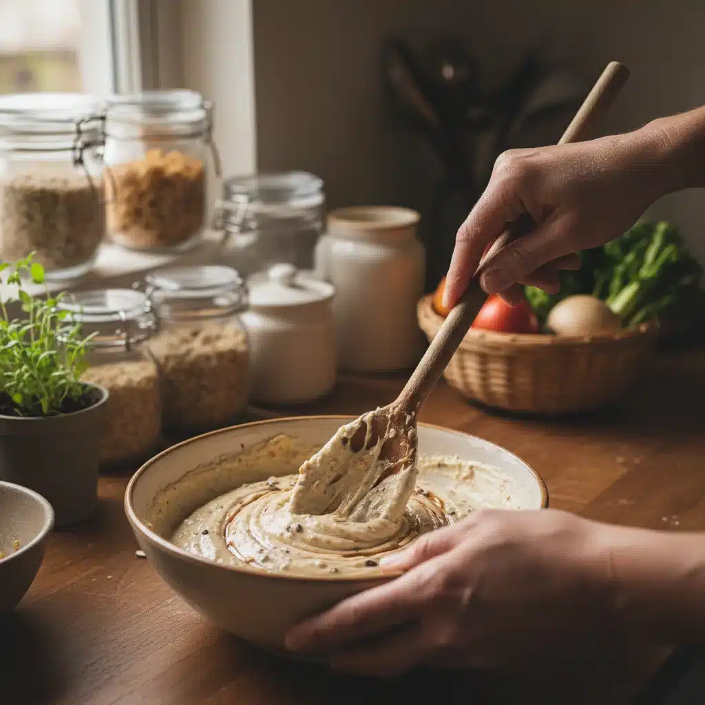Hands mixing eco-friendly baking ingredients in a bowl