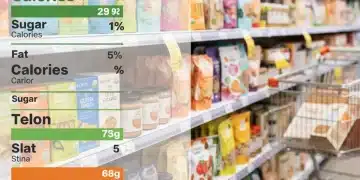 Navigating New FDA Food Labels: Your Guide to Healthy Choices by 2026 Close-up of diverse food packages with new FDA nutrition labels in a supermarket aisle.