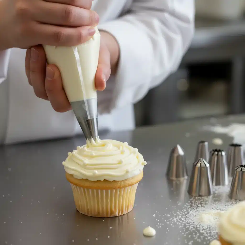 Pastry chef piping intricate details with smooth Swiss meringue buttercream