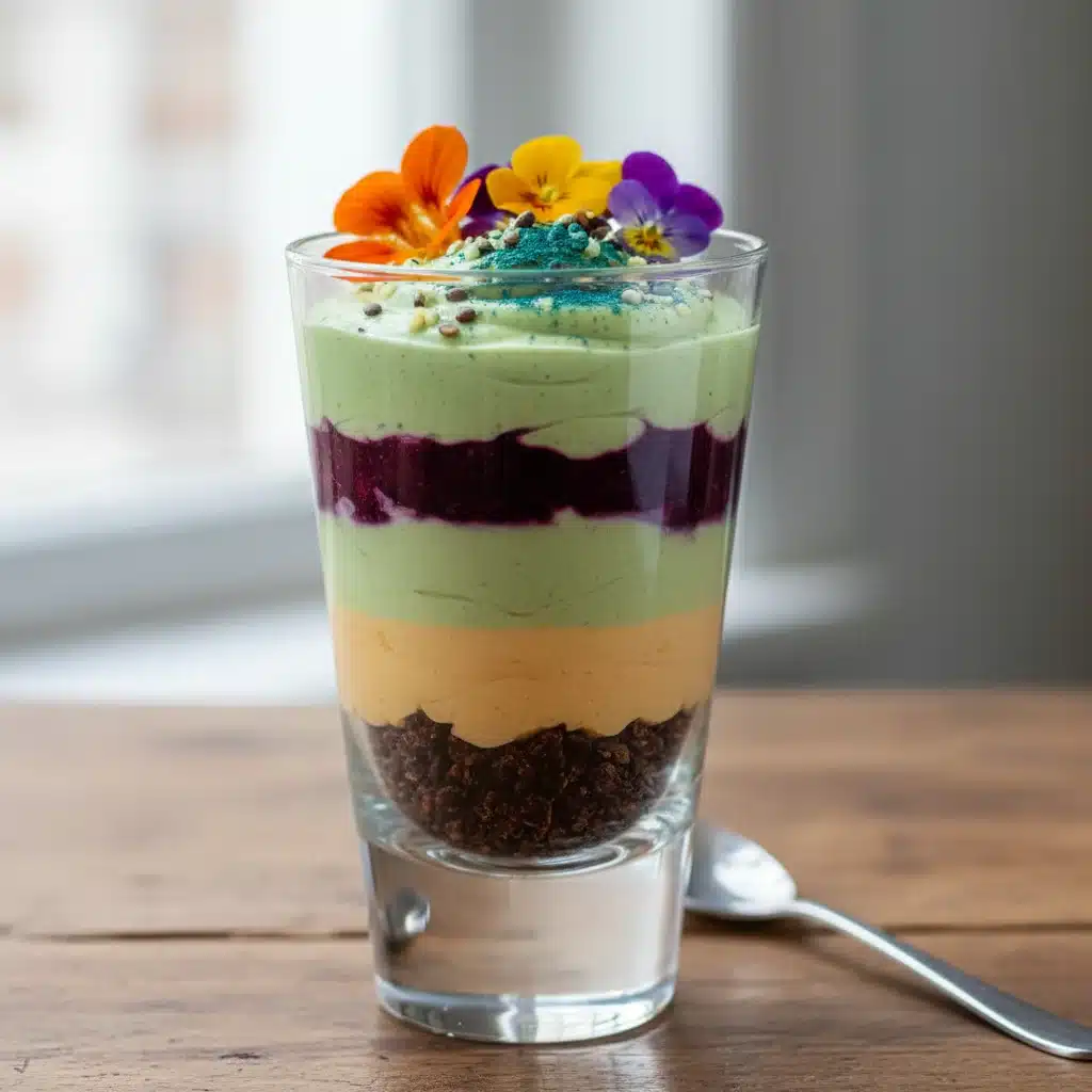 Elegant plant-based mousse with superfood topping