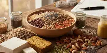 Colorful assortment of plant-based protein foods for enhanced absorption