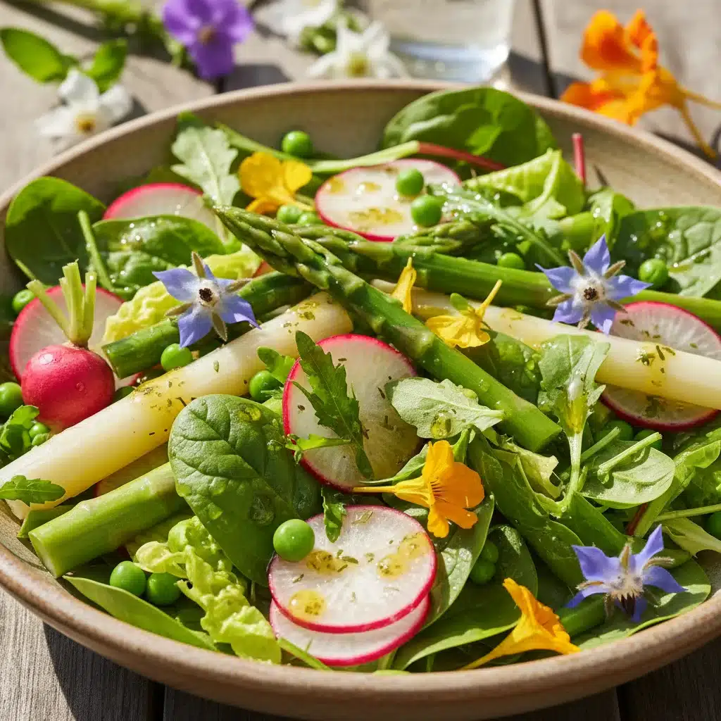 Delicious and vibrant spring salad with asparagus and radishes