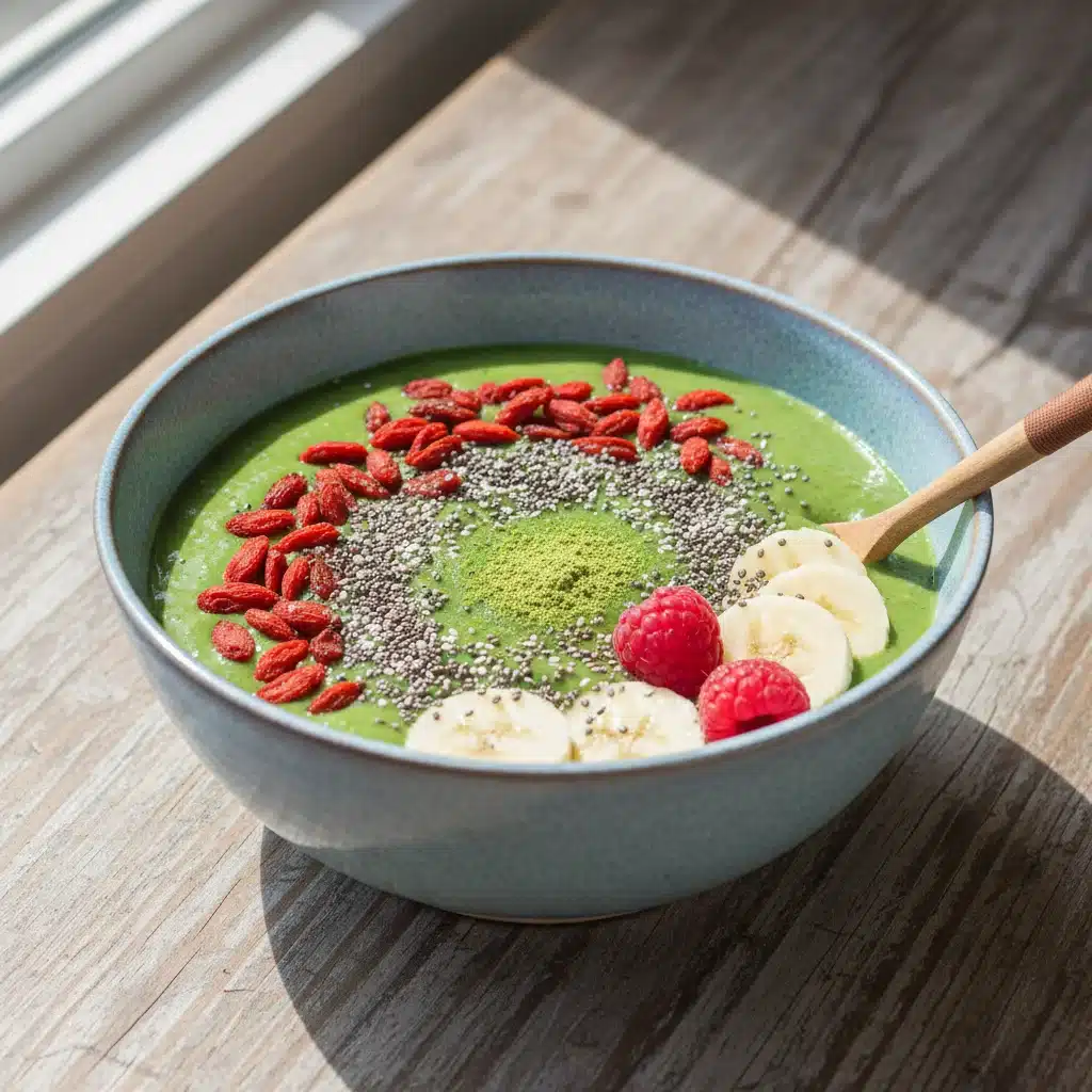 Healthy smoothie bowl with goji berries and moringa powder