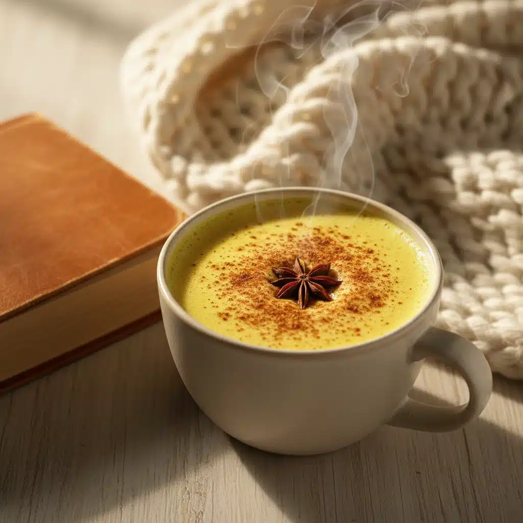 Warm golden milk (turmeric latte) with cinnamon and star anise