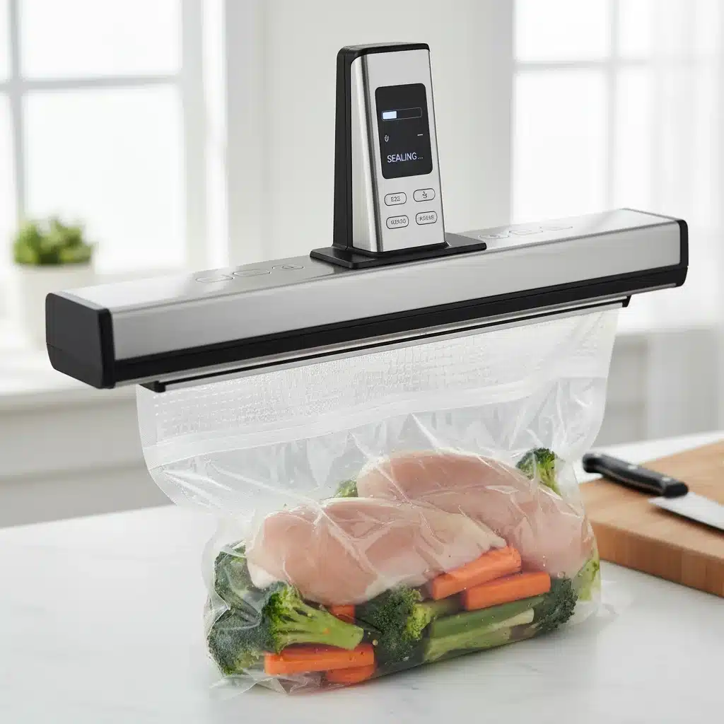 Vacuum sealing chicken and vegetables for freezer storage
