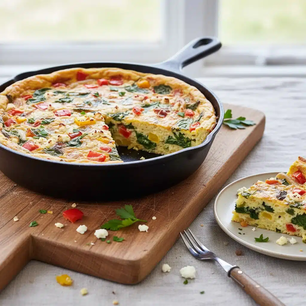 Colorful vegetable frittata made with leftover produce, a perfect meal to prevent food waste.