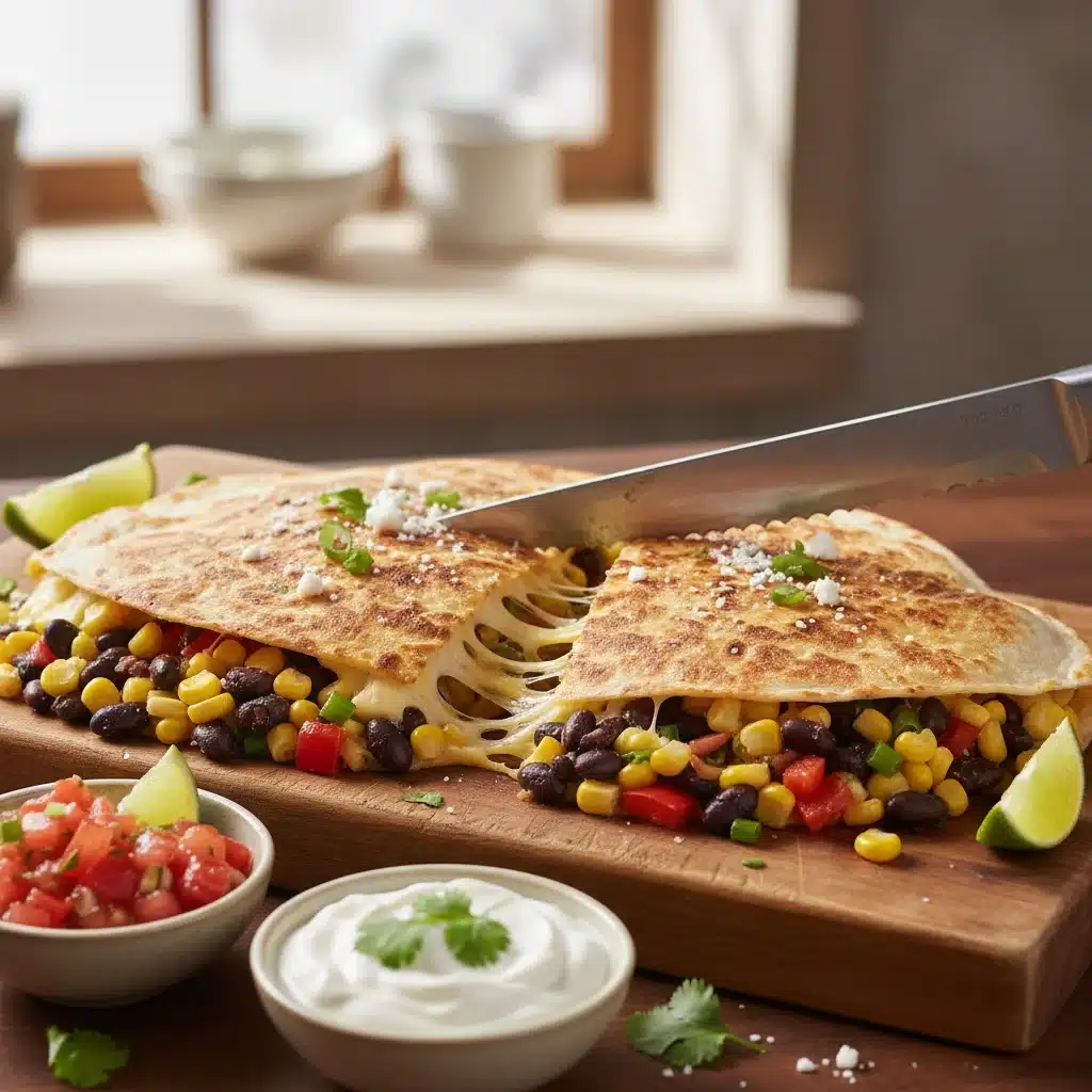 Black bean and corn quesadillas with salsa, quick vegetarian dinner