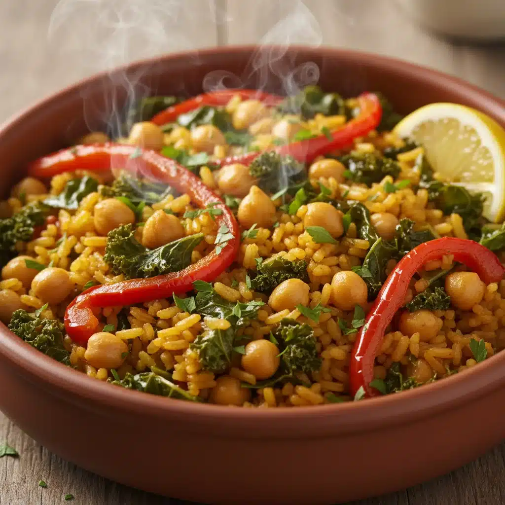 Close-up of Smoked Paprika Chickpea and Kale Paella