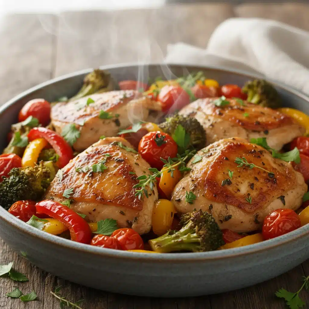 One-pan lemon herb chicken with roasted vegetables, healthy dinner