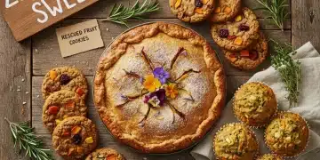 Sustainable sweet treats arranged on a wooden table, emphasizing zero waste baking