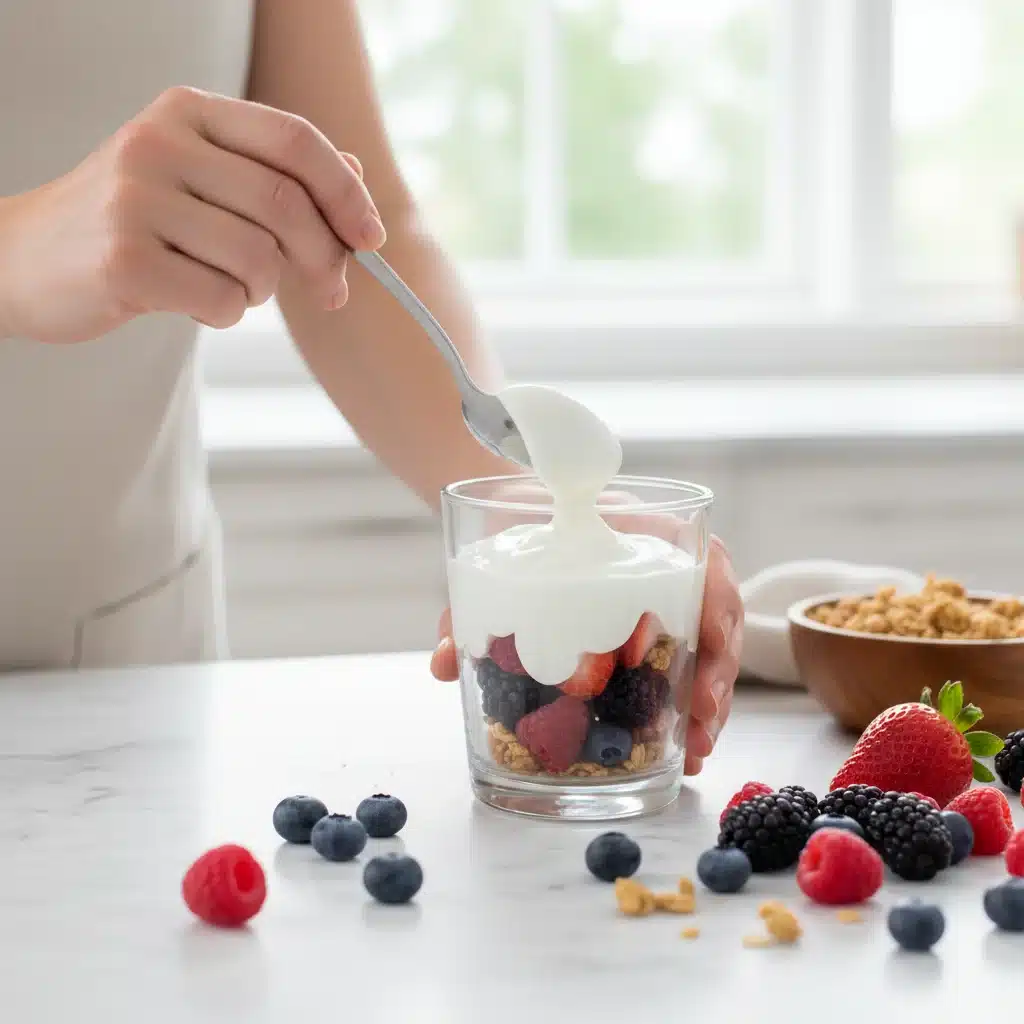 Fresh and easy berry parfait being assembled for a quick dessert