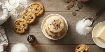 Assortment of homemade budget-friendly baked goods and affordable baking ingredients