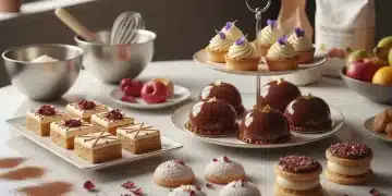 Collection of exquisitely decorated desserts on a table, showcasing professional techniques.