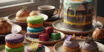 Assortment of innovative sweet treats with unique color and texture combinations.
