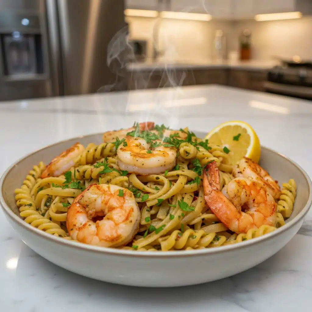 Delicious Lemon Herb Shrimp Pasta, a quick 20-minute meal, served in a bowl.