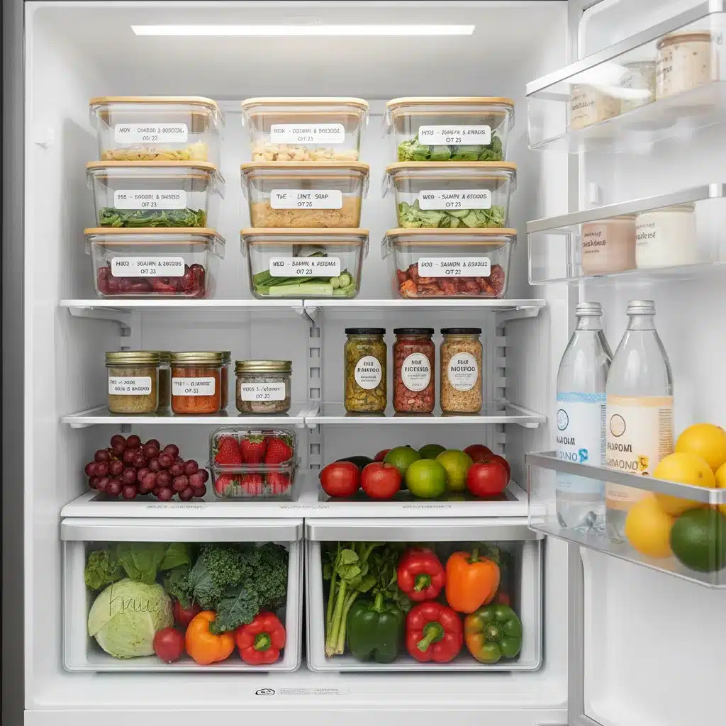 Organized refrigerator with stacked meal prep containers