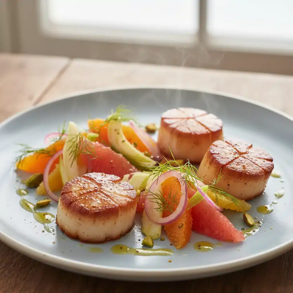 Pan-seared scallops with citrus and fennel salad.