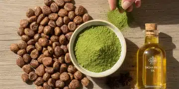Moringa powder, tiger nuts, and sacha inchi oil, representing underrated superfoods for optimal health in 2026.
