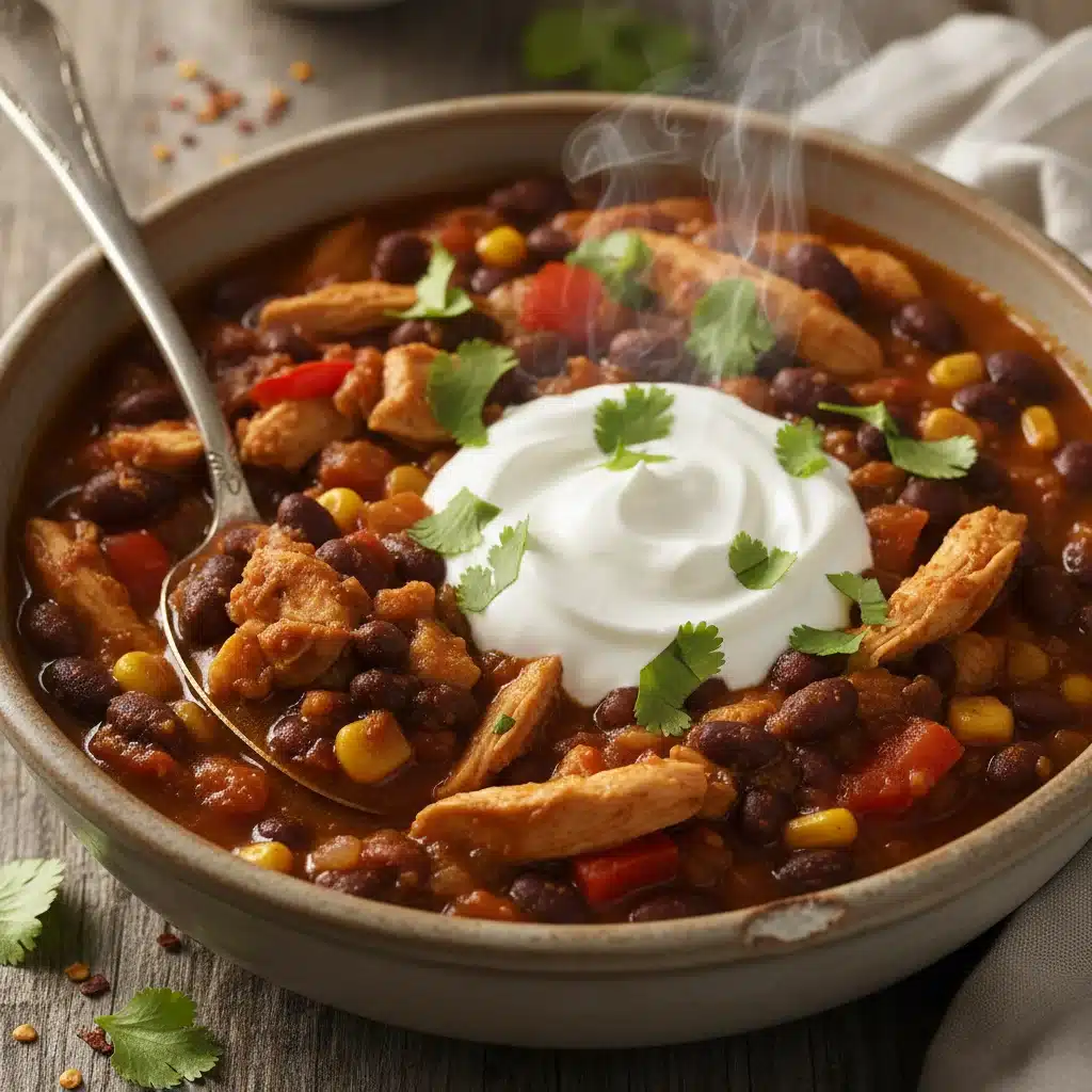 Hearty chicken and black bean chili for energy and recovery.