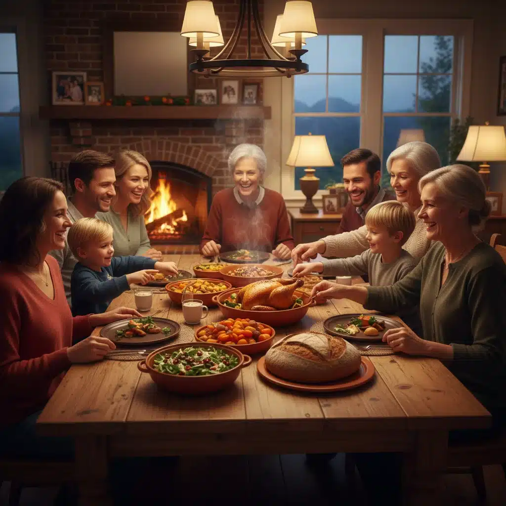 Family enjoying home-cooked meal at dining table