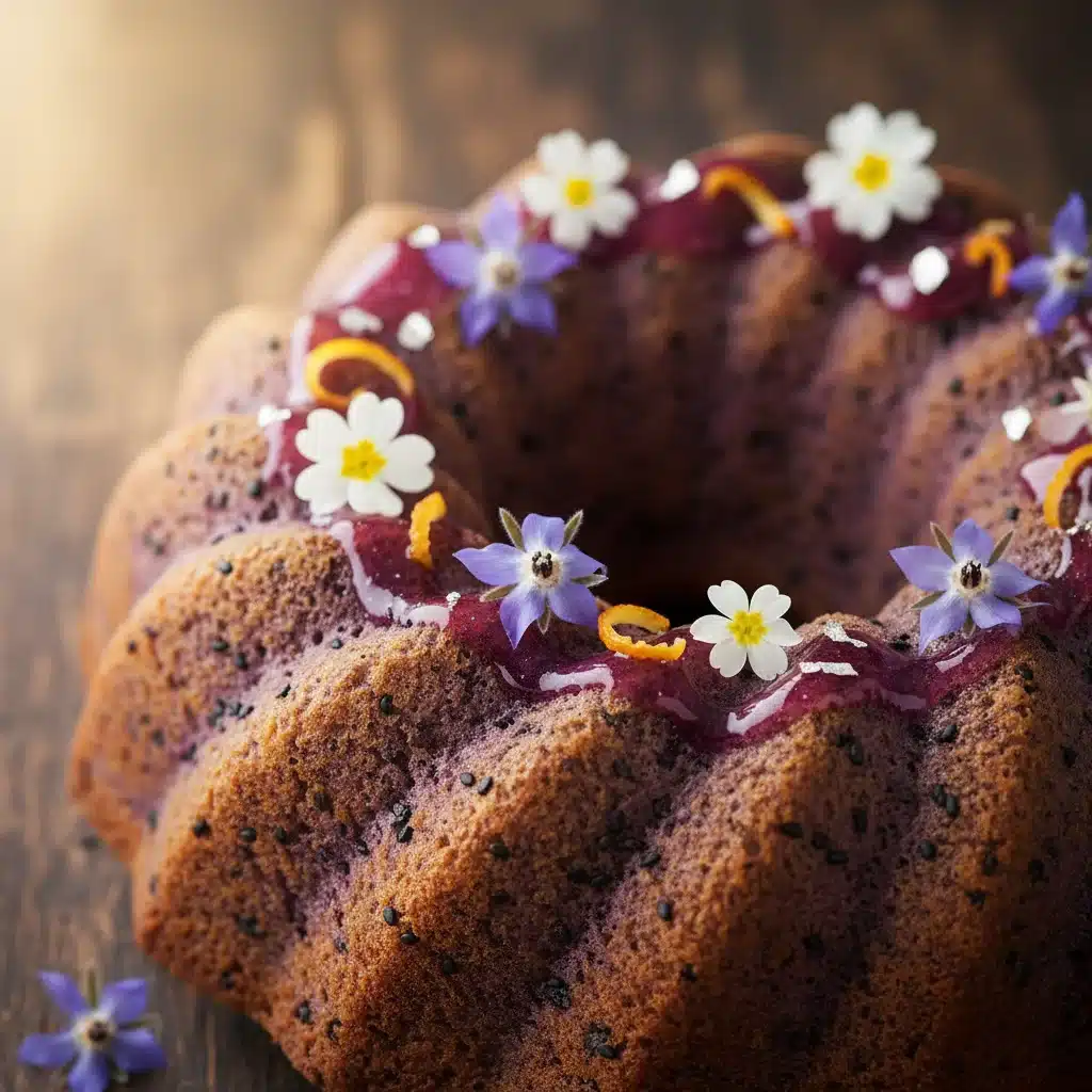 Exotic flavor fusion dessert with lavender and black sesame