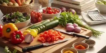 Fresh ingredients on kitchen counter for budget cooking