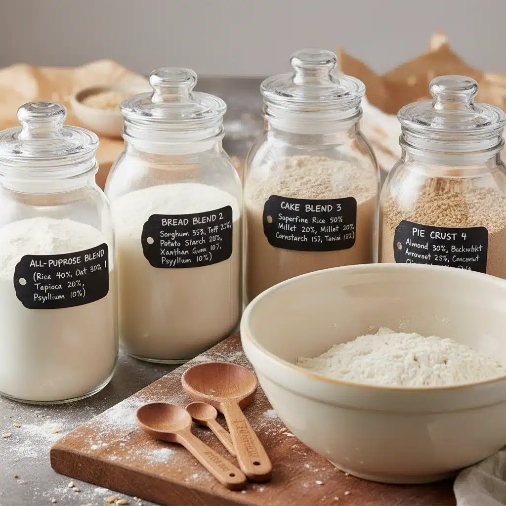 Different gluten-free flour blends for baking texture.