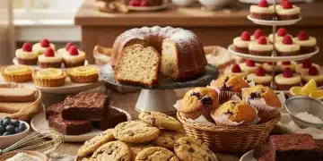 Assortment of perfectly textured gluten-free sweet treats on a wooden table.