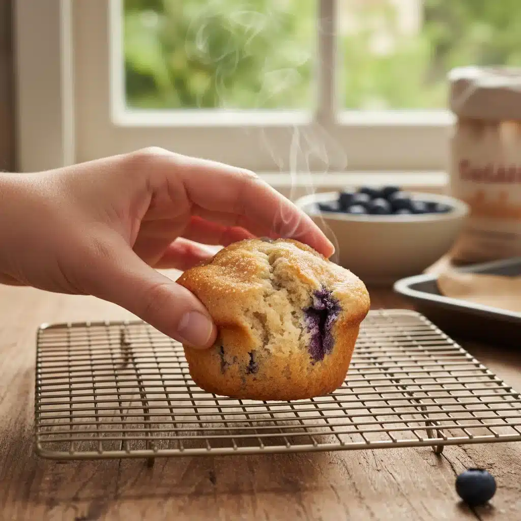Perfectly moist and chewy gluten-free muffin being squeezed.