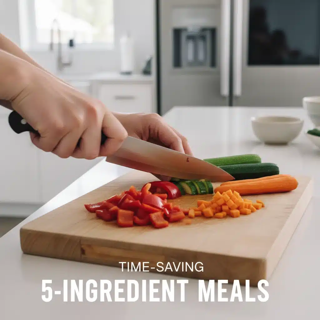Hands quickly chopping vegetables for a speedy 5-ingredient dinner prep.