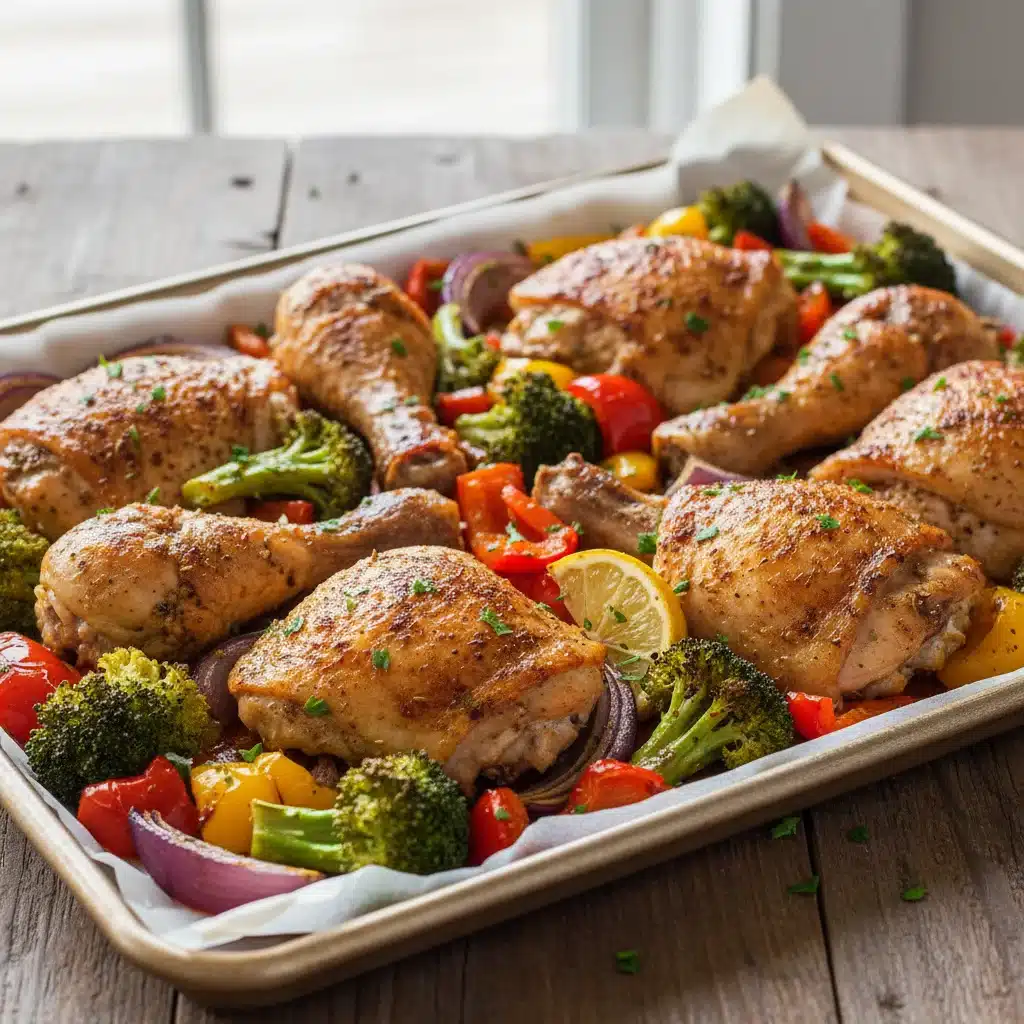 Easy sheet pan chicken and vegetables for a quick, affordable dinner.