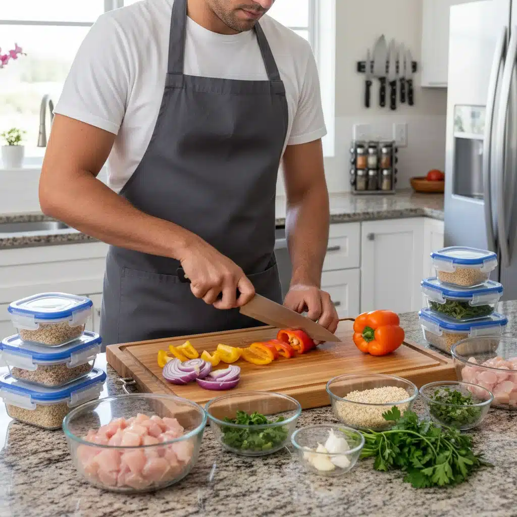 Person chopping vegetables for batch cooking meal prep