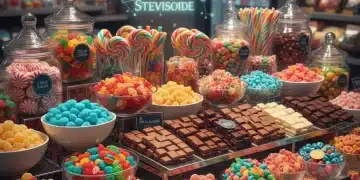 Assortment of modern confectionery with alternative sweeteners, representing innovation in candy.