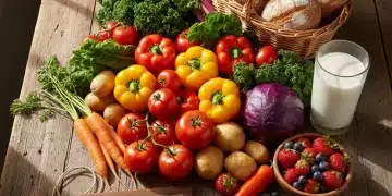 Fresh, colorful organic produce on a rustic table, symbolizing farm-to-table eating and healthy food choices.